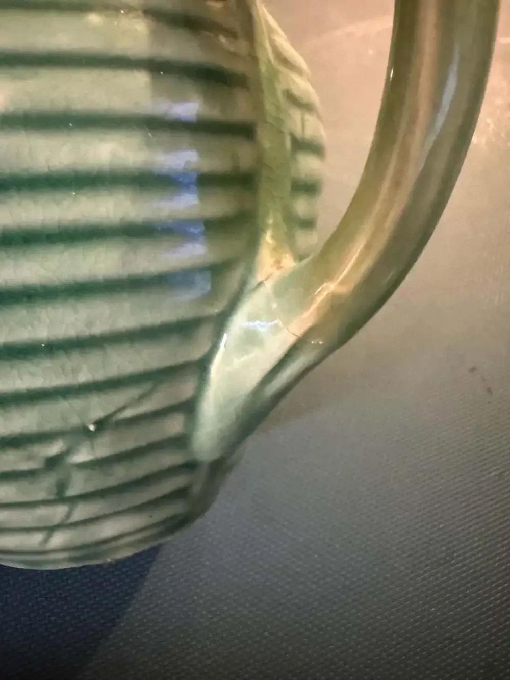 Vintage USA Pottery 907 Ribbed Ringware Creamer Pitcher Jade Green - AS IS